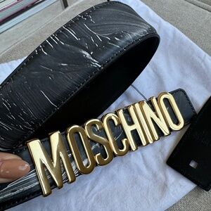 Moschino Couture Leather Belt, Black and White Marble, Size 38